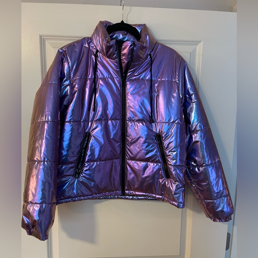 Purple metallic jacket puffer